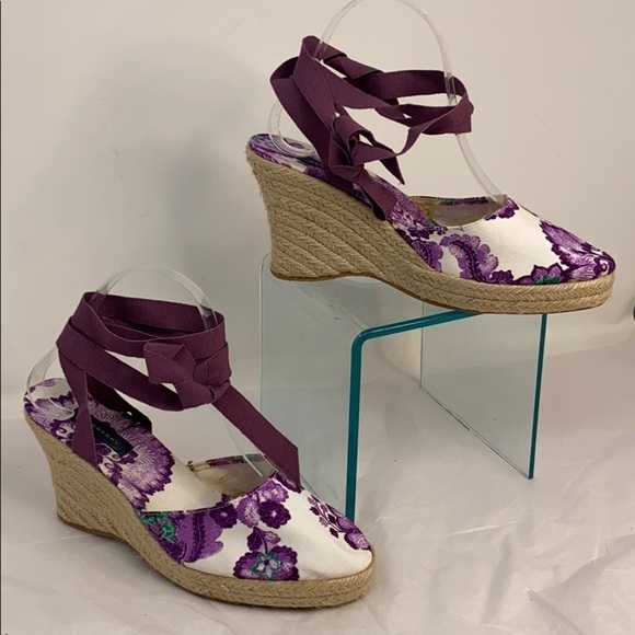 Burberry Sz 40/ US 9 Purple White Espadrille Wedge - Picture 1 of 10
